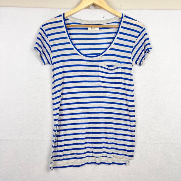 Lot Of 2 MADEWELL Women's V Neck Cotton Tee Shirts Blue Striped & Solid Gray - Picture 6 of 10